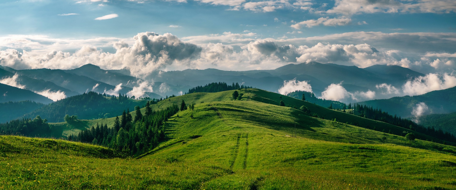 Atemberaubendes Panorama der morgendlichen wilden Natur hoch in den Bergen